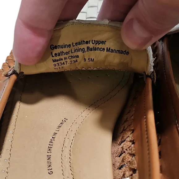 Brass Boot Walking Gloves Sheepskin Lined Men 9.5 Brown Tan Woven Preppy Loafers - Picture 5 of 6